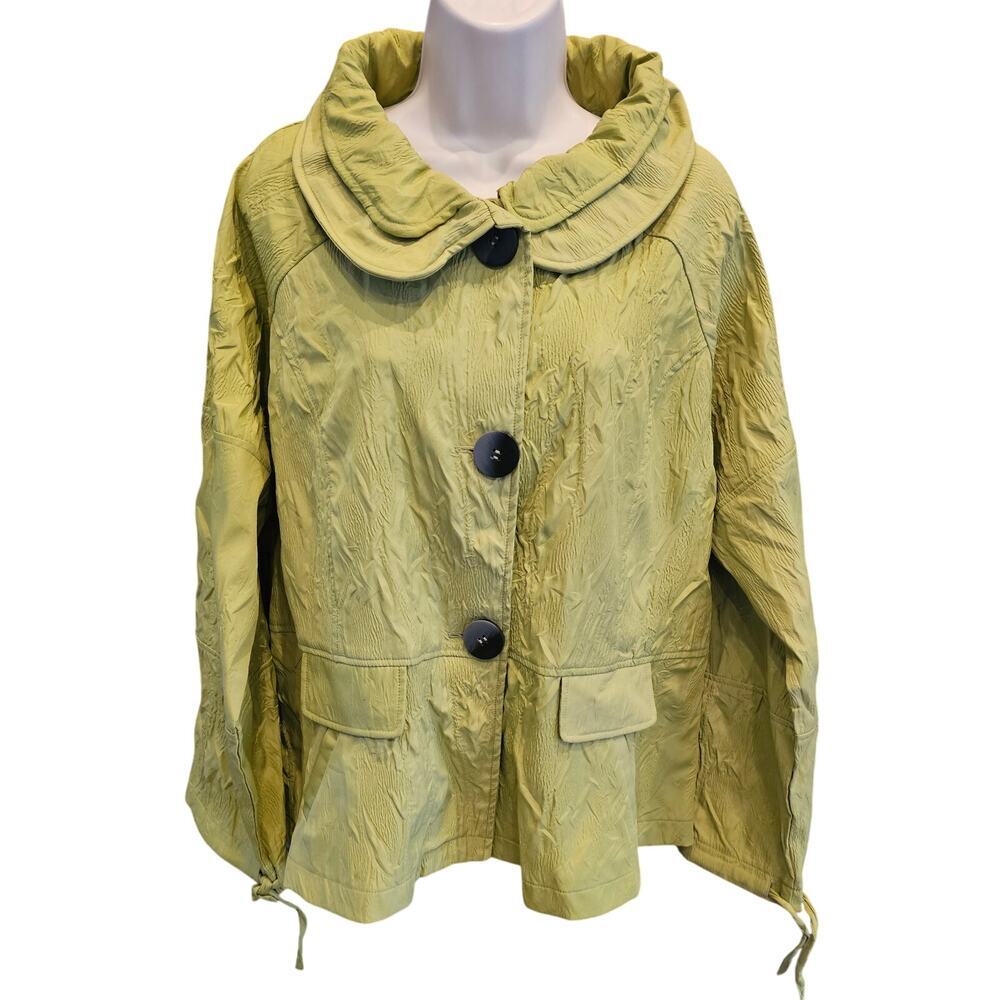 Dorman lime green crinkle statement shaket wire Collar 3 button front L EUC